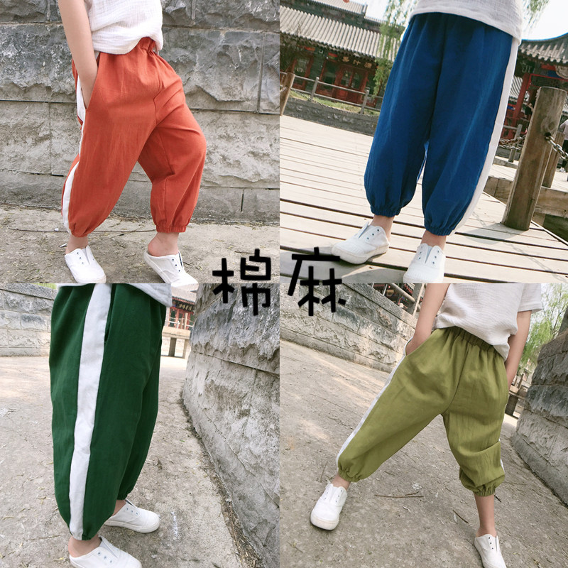 2020 boy anti-mosquito pants cotton linen thin children's air conditioning pants spring summer 90% female baby sleeping pants loose light cage pants