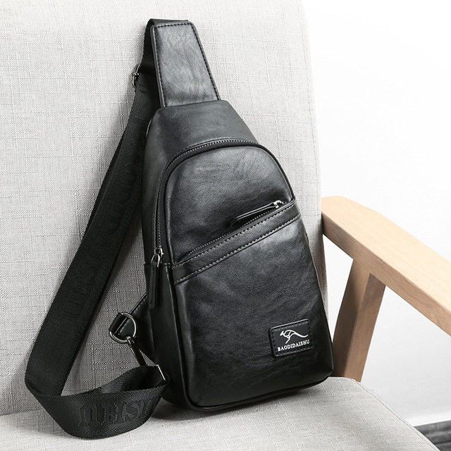 Saatchi Kangaroo Men's Chest Bag Messenger Bag Leather Fashion Casual Shoulder Bag Small Backpack Messenger Bag Satchel Bag Trendy Brand