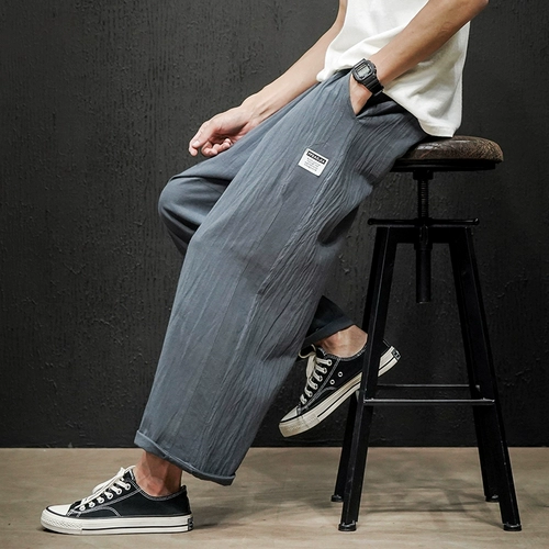 Мужские летние тонкие штаны, свободный прямой крой, оверсайз, из хлопка и льна
