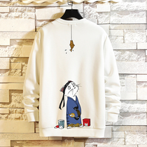 Autumn and winter Japanese round neck long-sleeved t-shirt mens loose plus size plus velvet thick sweater trend autumn clothes with bottoming shirt