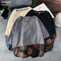 Linen short-sleeved t-shirt mens summer fashion brand ins loose stitching half-sleeve student trend oversize wild clothes