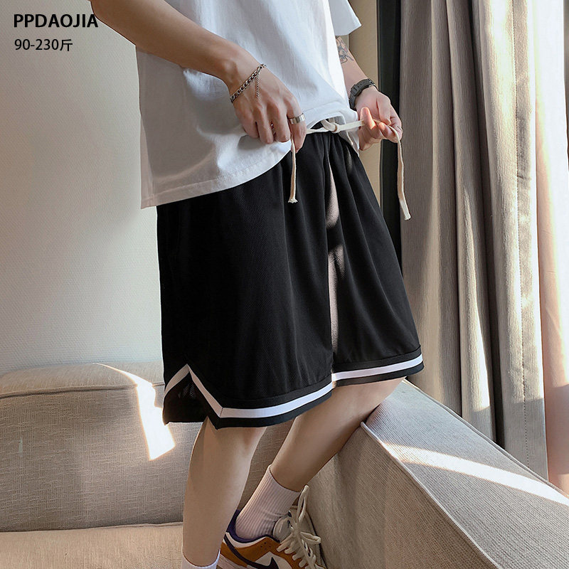 Basketball shorts men's summer loose large size fat man wearing striped mesh ruffian handsome ice silk five-point trend casual shorts