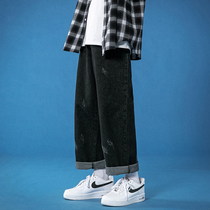 2022 spring and tide signs Ins retro jeans Mens loose big code Straight cylinder wide-legged pants Korean version Trend pants men