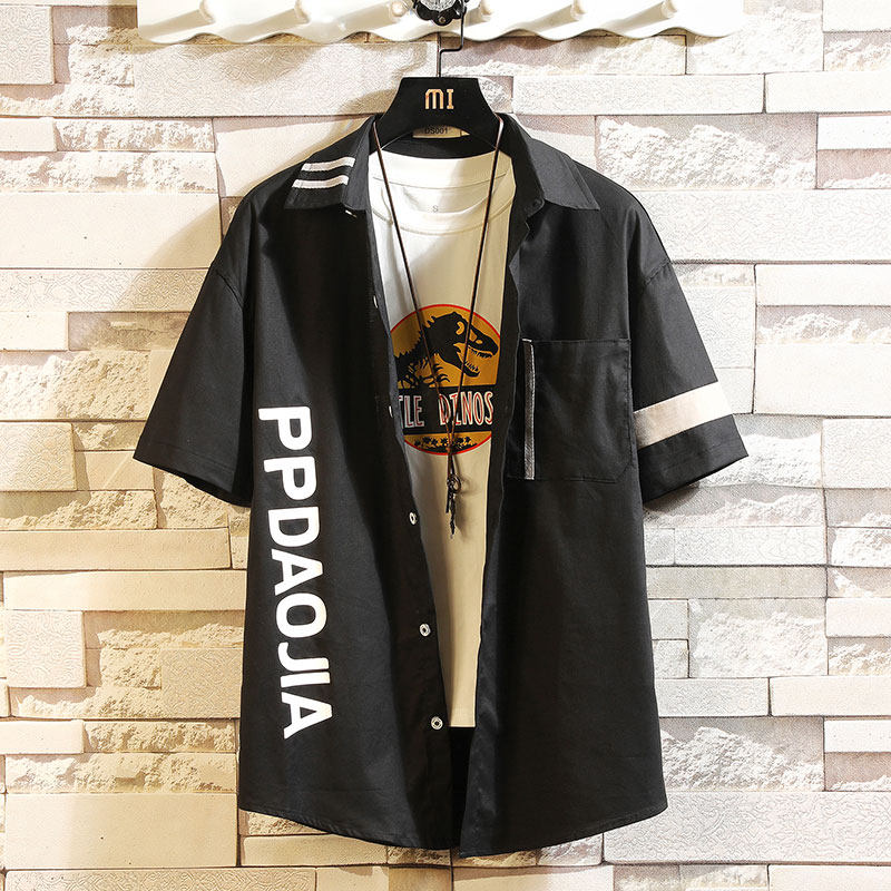 Fat work shirt short sleeve men loose large size slim handsome shirt Korean version half sleeve coat men summer