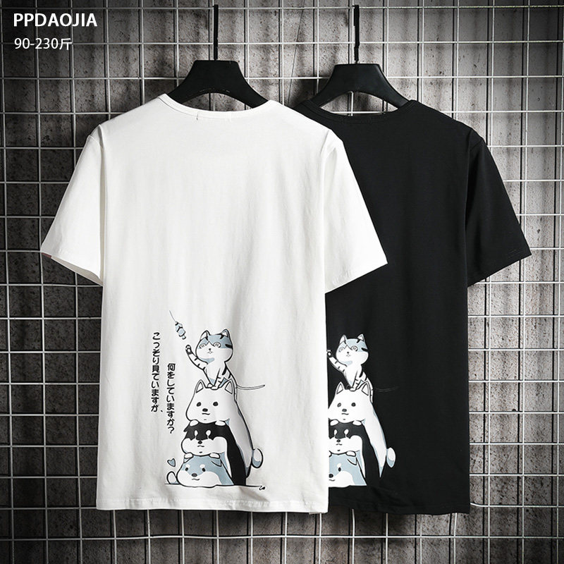 Summer cartoon print short-sleeved men's t-shirt trendy brand loose large size half-sleeved student self-cultivation trend clothes male ins