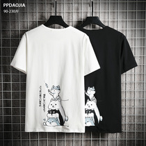 Summer cartoon printing short-sleeved mens t-shirt tide brand loose plus size half-sleeved student slim trend clothes male ins