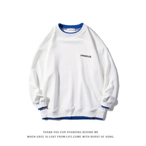 Spring Autumn Country Tide White Fake two Weater Mens Ins Loose Tide Cards Big Code Couple Clothes Trend Inner Hitch