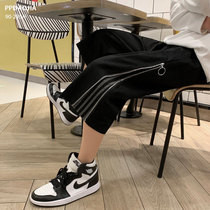Three-point pants mens summer thin loose wide-leg shorts side zipper design sense trend oversize pants men