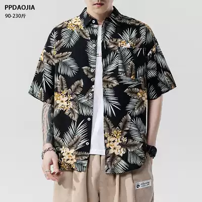 Japanese large size loose Ruffian shirt coat men's casual wild flower shirt short sleeve trend retro inch shirt top
