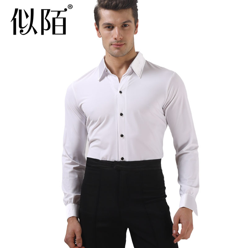 New spring and autumn white long-sleeved shirt men's dance clothes practice tops adult modern dance clothing competition Latin dance