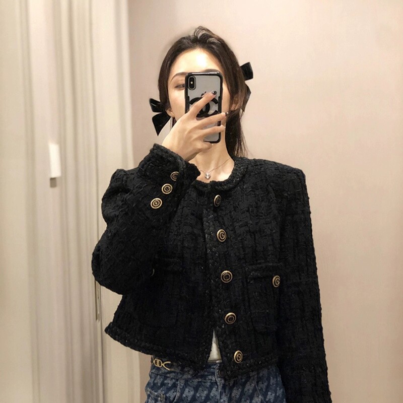 French chic little fragrance coat woman new single row black blue high-sense coat mother coat