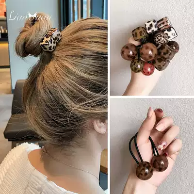 BAO WEN leather band female tie hair holster Korean version of the girl's hair circle Korean hair rope simple net red hair circle cute headdress