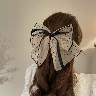 Milk apricot ~ advanced sense bow headwear hairclip back elegant spring hairclip Super fairy temperament hairclip female summer
