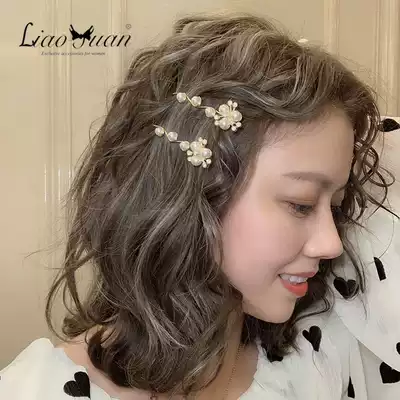 Flower bean imitation pearl hairpin female Korean simple side clip sweet net red bangs clip girl back of the head hairpin
