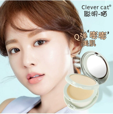 Clever cat Collagen Makeup Powder Che khuyết điểm Kiểm soát dầu Phấn phủ hai lớp khô và ướt 84115 - Bột nén