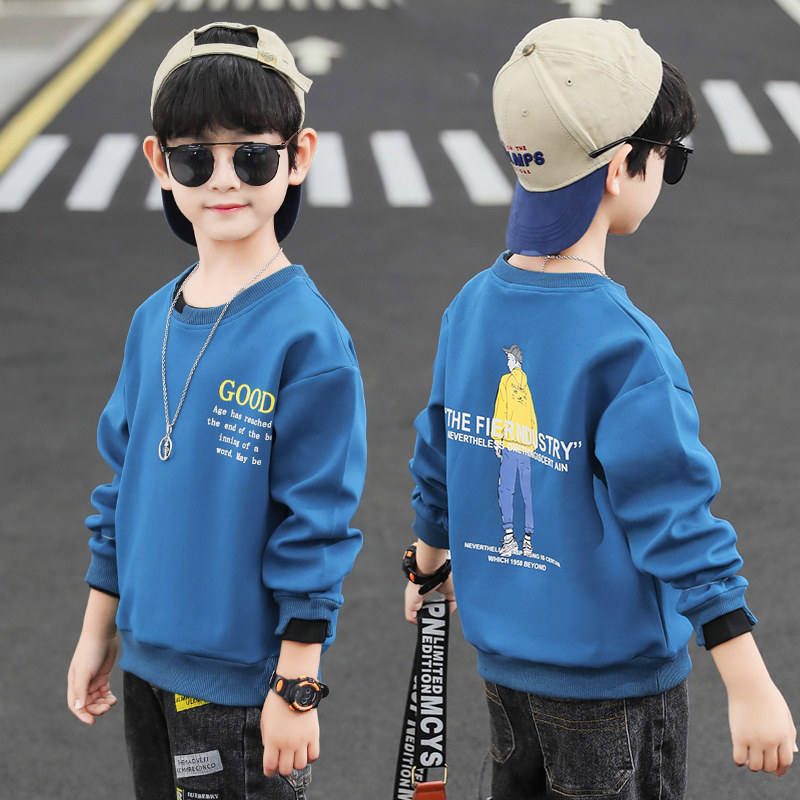Boy Fashion Boy T-shirt Spring Autumn Clothing 2022 New Thick Cotton T Ocean Send Boy Springtime Jersey Blouses Big Boy Tide