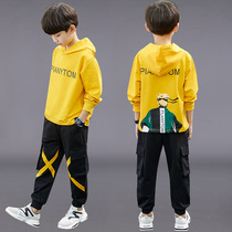 Childrens clothing Boys sweater suit spring and autumn 2021 new middle and large childrens sports net red children handsome foreign style Korean version of the tide