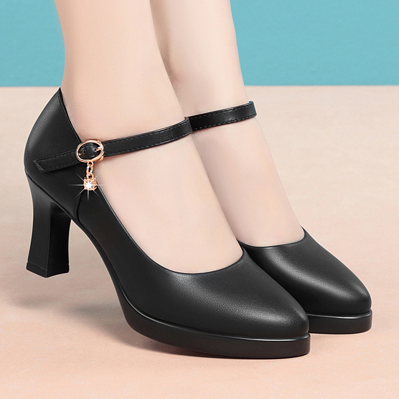 Genuine Leather Soft-Soled High-Heeled Shoes with Ankle Strap, Suitable for Long Standing, Not Tiring the Feet, Paired with Cheongsam, Model Runway, Dancing, Leather Shoes, Single Shoes, Women's Shoes