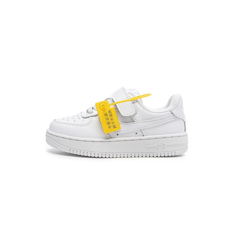 Children's Air Force Shoes, Girls' White Insoles, Genuine Leather Boys' Sports Sneakers, Breathable Black and White Classic Shoes for Older Children