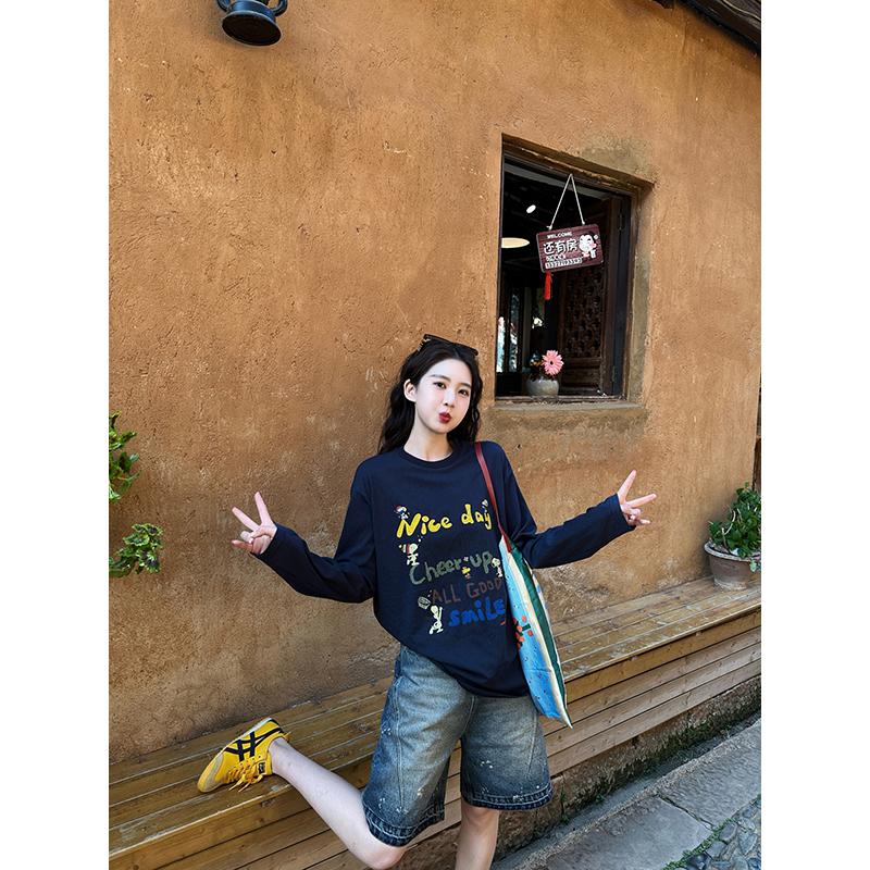 Xiaojunjun Britney Delara Old Town/Heavy Industry Handmade Splashed Ink Distressed Straight-Leg Wide Leg Denim Medium Pants for Women