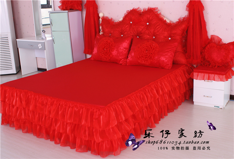 Hồng satin bông denim Hàn Quốc phiên bản của bông công chúa gió ren chăn 1.8m mới miễn phí vận chuyển 4 bộ - Bộ đồ giường bốn mảnh chăn ga gối đệm giá rẻ