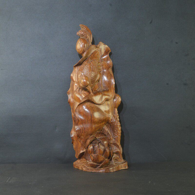 Old material Vietnam Huanghuali flower and bird wood carving mahogany retro hand-carving all the way Lianke living room decoration crafts