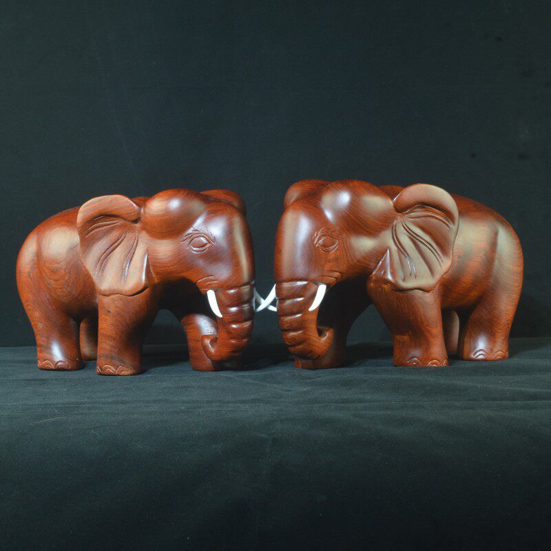 Redwood elephant wood carved Myanmar flower pear wood Chinese home living room decorated carved wood