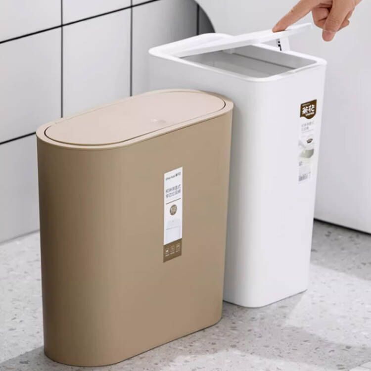 茶花卫生间垃圾桶厕所带盖按压式卫生桶纸篓