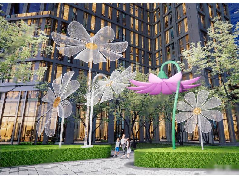 图片[4]-花瓣主题构架艺术装置SU模型树叶户外廊架休息区创意座椅草图大师-cg男孩