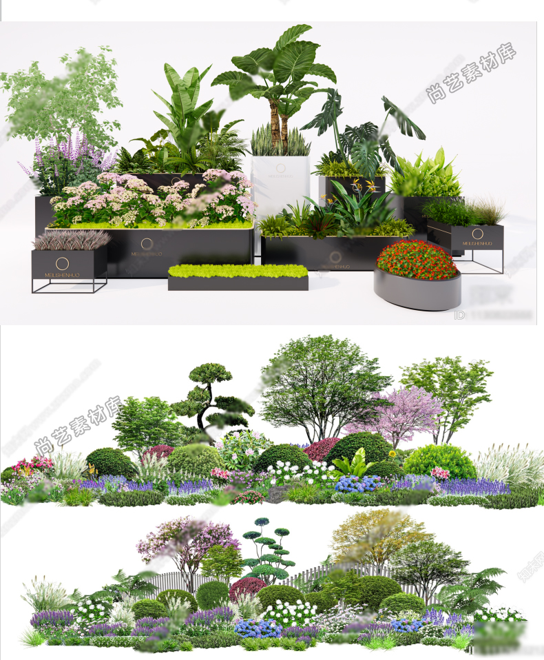 图片[11]-现代植物组合植物堆SU模型园林景观树乔木灌木地被花卉SU草图大师-cg男孩