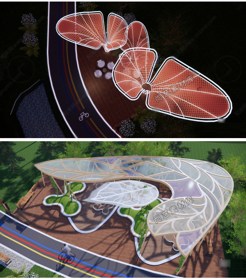 图片[12]-花瓣主题构架艺术装置SU模型树叶户外廊架休息区创意座椅草图大师-cg男孩