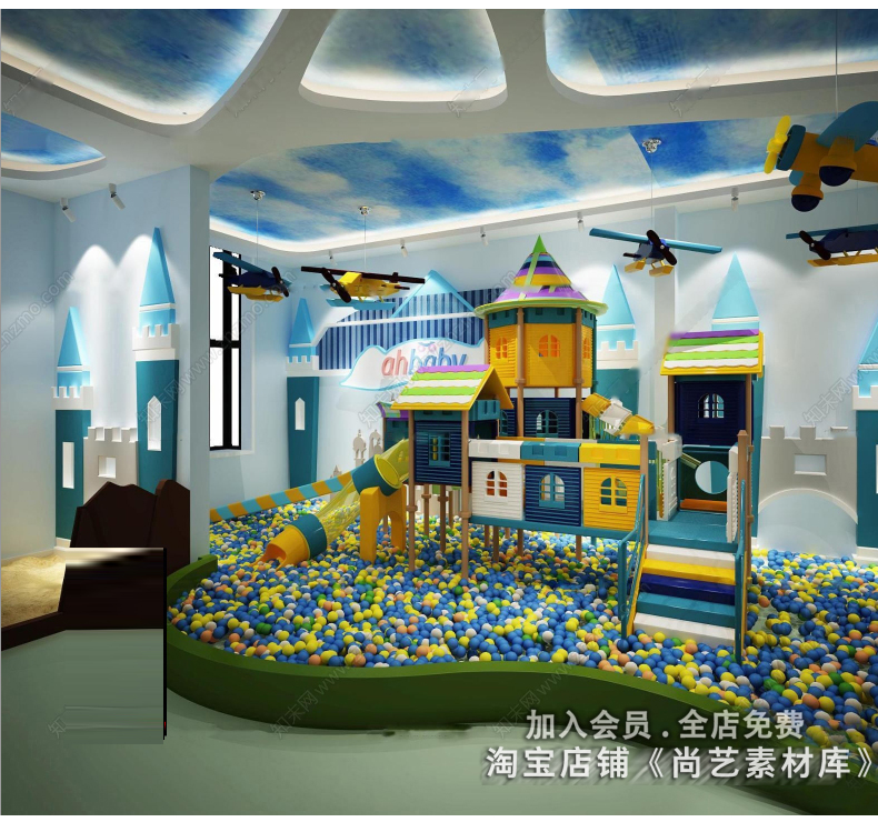 图片[12]-现代儿童游乐场淘气堡娱乐区亲子活动空间滑滑梯波波球池SU模型-cg男孩