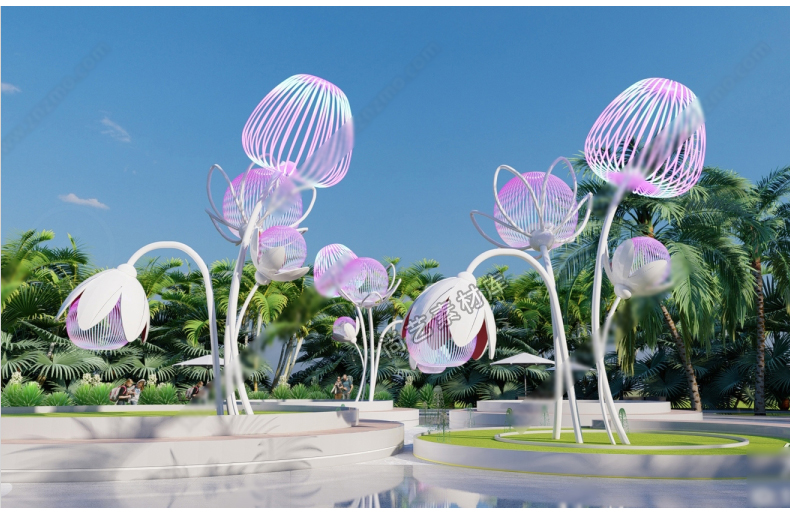 图片[7]-花瓣主题构架艺术装置SU模型树叶户外廊架休息区创意座椅草图大师-cg男孩