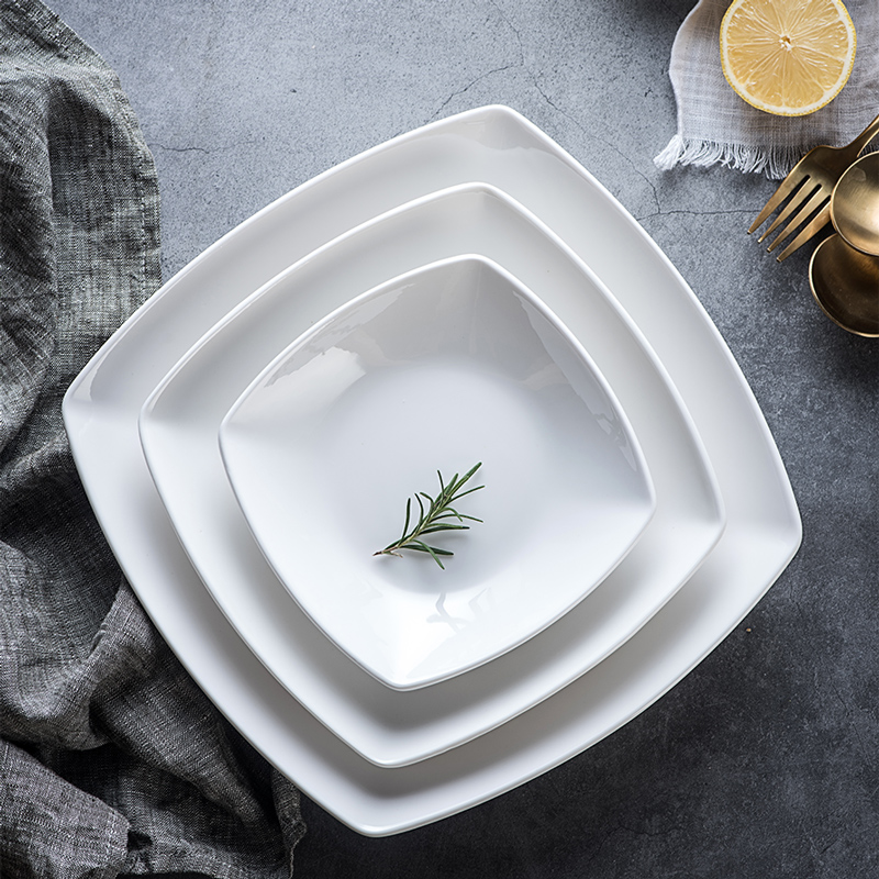 Twilight Han tableware salad plate ceramic plate creative disk dumplings pure white deep plate dish household