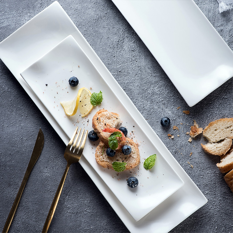 Creative Rectangular Ceramic Plate for Home Use, White Sushi Plate, Japanese-Style Long Plate, Nordic Microwave-Safe Tableware