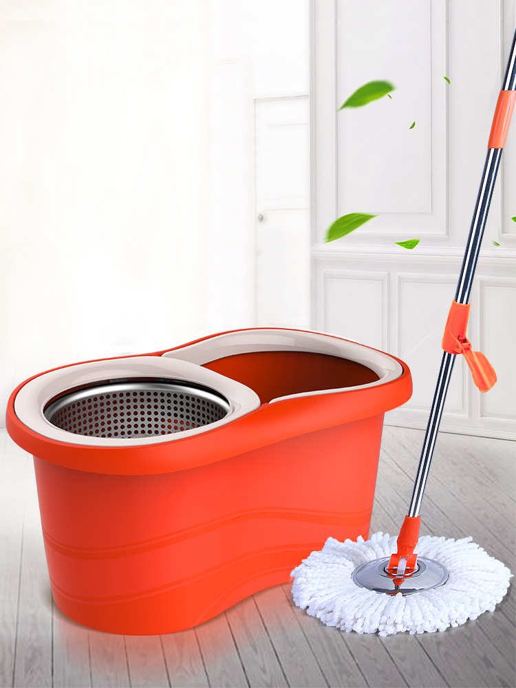 Mop bucket double drive rotary mop with bucket Household automatic mop floor drag dry and wet dual-use stainless steel good god drag