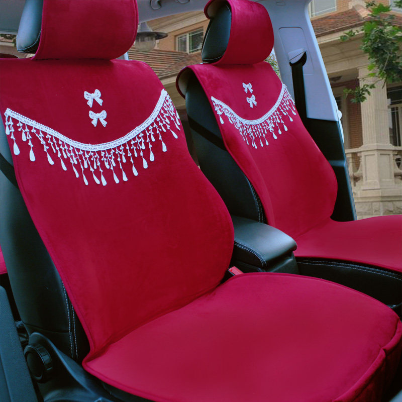 2020 female car cushion winter new cute net red lace plush cushion Korean non-binding non-slip car cushion