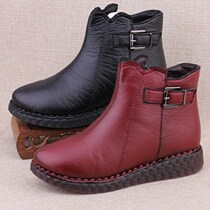 Old Beijing cloth shoes nv mian xie flat mother cotton boots fleece lining warm winter shoes anti-slip soft high nv duan xue