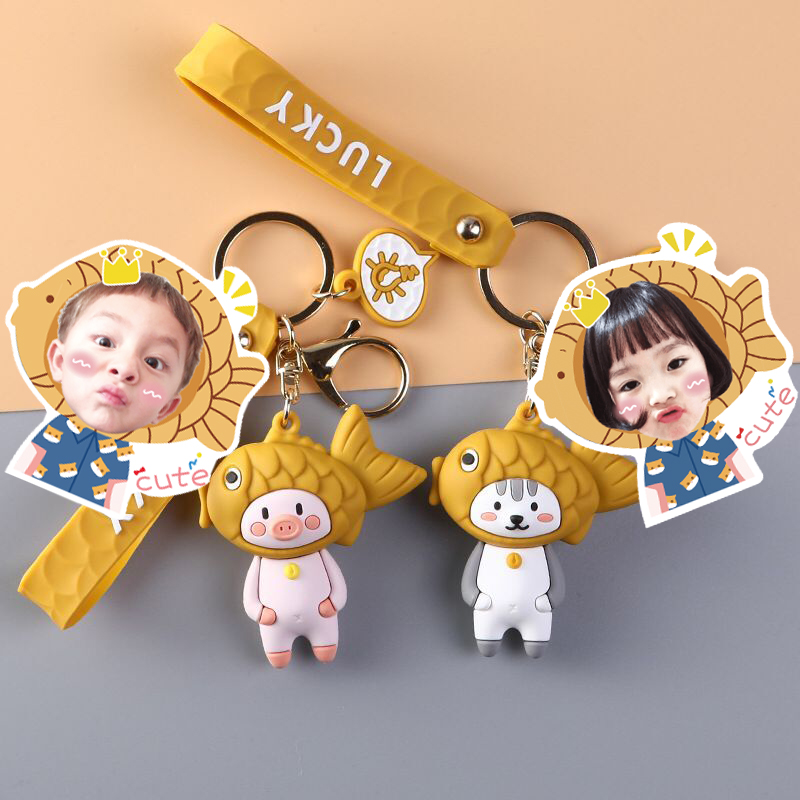 Boyfriend and girlfriend friend photo custom couple cartoon pendant keychain chain Personalized custom diy face avatar