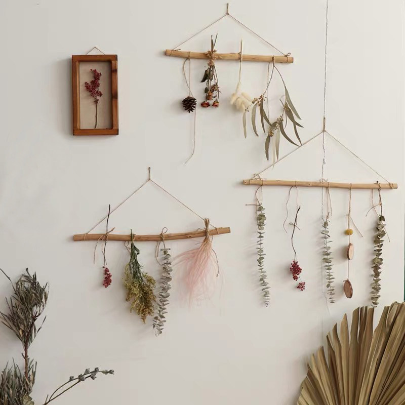 WULIHOME Dry Flower Wall-mounted Bouquet Wall Hanging Decoration Hanging Nordic Wind Quaint Bedroom Display Soft Dress Photo Mix