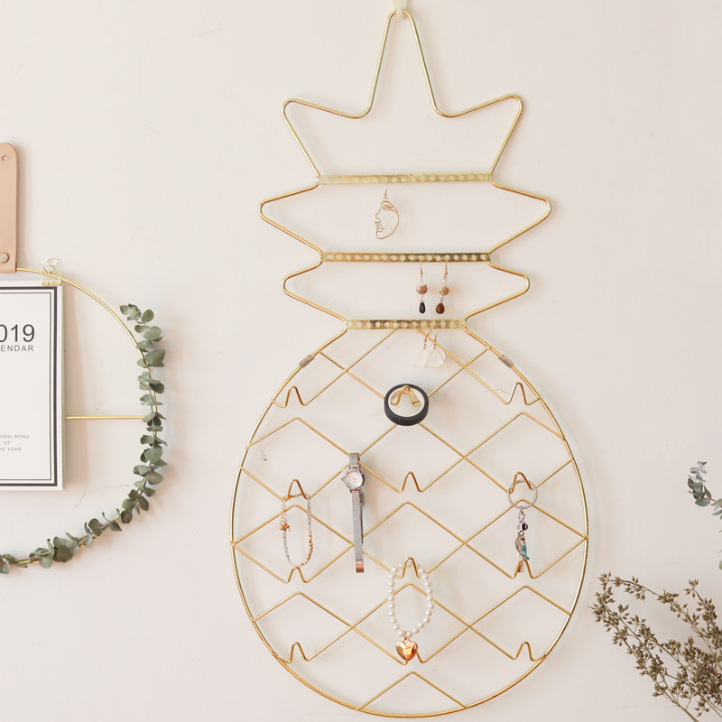 Golden Pineapples Grid Necklace Earrings Key Shelf table Desktop Containing Jewelry Shelf Girl room Wall decoration
