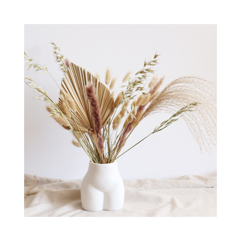 WULIHOME Eden Garden vase white ceramic vase Plum Rabbit Tail Grass Dry Flower Mix