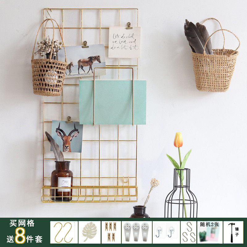 House Nordic Golden Mesh Small Size Iron Art Set Hang Wall Shelve Contained Photo Props Dorm Room Decoration