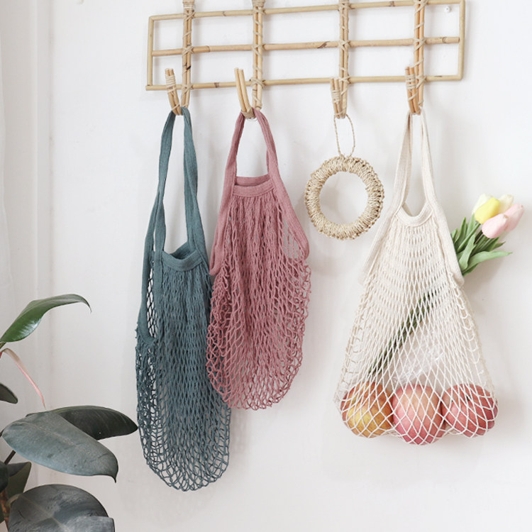 WULIHOME Mesh Bag Woven Shopping Bag Supermarket Carry-on Shoulder Back Environmentally Friendly Bag Fruit Picnic Beach Intake