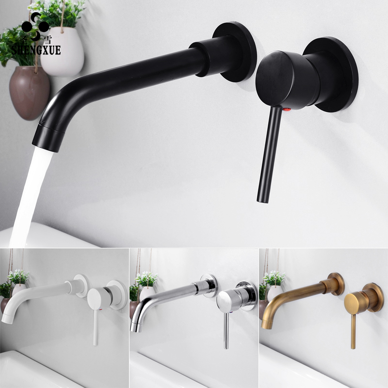 All copper dark into the wall basin faucet Buried wall hidden embedded hot and cold black wall faucet rotatable