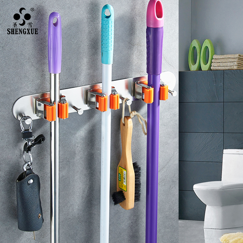 Mop Rack 304 Stainless Steel Free Punch Dressing Room Wall-mounted Wall Sweep rack hook Hook Balcony Shelve