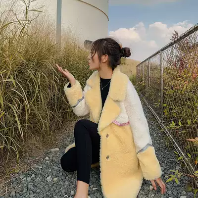 Concubine suit lapel lamb wool cashmere coat coat women's long version Korean version loose thick leather wool one