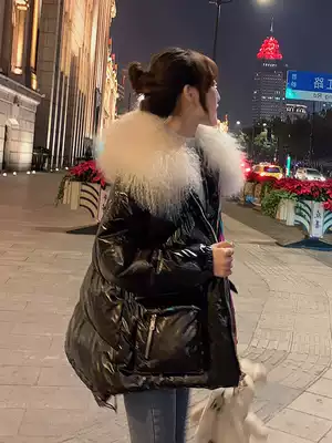 Concubine disposable bright face down jacket women's short 2021 New Korean fashion beach wool big hair collar small man