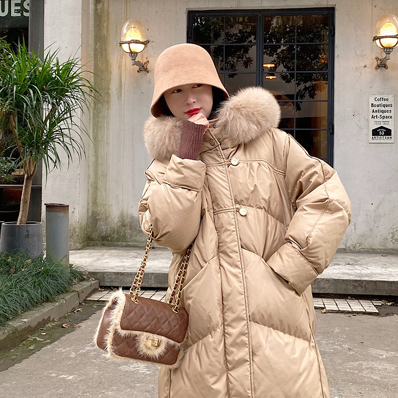 Fei'er down jacket 2022 new women's long version over the knee fashion temperament big fur collar Korean version of the explosion style thickening loose