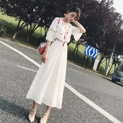 Concubine French chiffon floral dress female summer 2021 new long version temperament slim waist long skirt